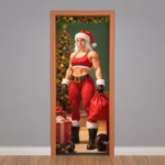 Capa De Porta Decorativa Natal P/banheiro Feminino Academia Decoração Natalina Em Tecido 0,85x2,10m Veste Fácil