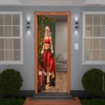 Capa De Porta Decorativa Natal P/banheiro Feminino Academia Decoração Natalina Em Tecido 0,85x2,10m Veste Fácil