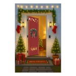 Capa De Porta Natal Decoração De Casa 0,85mx2,10m C/ Elástic