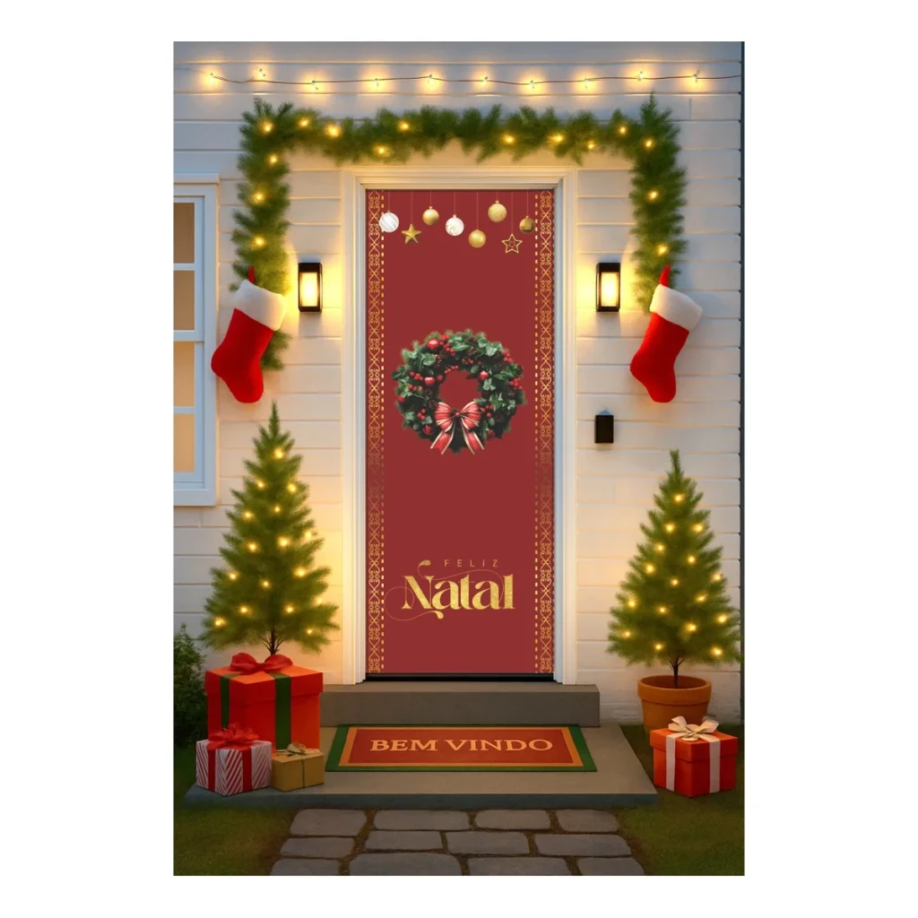 Capa De Porta Natal Decoração De Casa 0,85mx2,10m C/ Elástic Capa De Porta Natal Decoração De Casa 0,85mx2,10m C/ Elástic