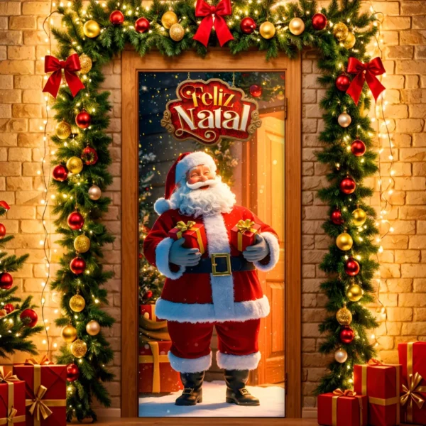 Capa De Porta Decoração Natalina Veste C/elástico 0,85x2,10m