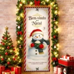 Capa De Porta Natalina Decorativa Em Tecido Decoração De Natal Para Casa 0,85x2,10m C/elástico