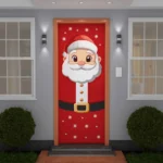 Capa De Porta Natalino Painel Decorativo Papai Noel Em Tecido 0,85x2,10m C/Elástico