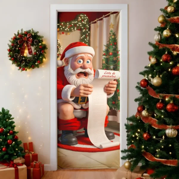 Capa De Porta Natalina Decorativa P/banheiro Sublimado 0,85x2,10m C/elástico Decoração De Natal