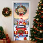 Capa De Porta Natalina Em Tecido Decorativo Decoração De Natal 0,85x2,10m C/elástico Para Casa