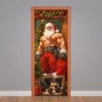 Capa De Porta Natalina Decoração De Natal Banheiro Masculino Em Tecido Decorativo P/academia 0,85x2,10m C/elástico