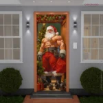 Capa De Porta Natalina Decoração De Natal Banheiro Masculino Em Tecido Decorativo P/academia 0,85x2,10m C/elástico