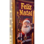 Capa De Porta Natalino Painel Papai Noel Decorativo Em Tecido 0,85x2,10m C/elástico
