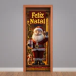 Capa De Porta Natalino Painel Papai Noel Decorativo Em Tecido 0,85x2,10m C/elástico