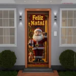 Capa De Porta Natalino Painel Papai Noel Decorativo Em Tecido 0,85x2,10m C/elástico