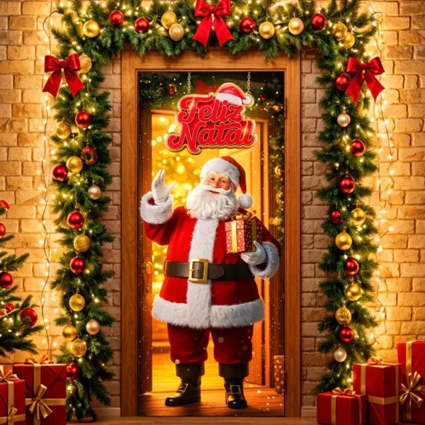 Capa De Porta Festa Decoração Natalina Veste Fácil 0,85x2,10