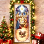 Capa De Porta Presépio Natalino Decoração de Natal Religioso Em Tecido C/Elástico 0,85x2,10m