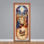 Capa De Porta Presépio Natalino Decoração de Natal Religioso Em Tecido C/Elástico 0,85x2,10m
