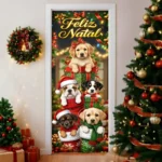 Capa Pra Porta Natal Para Pet Shop Decorativa Sublimado Decoração De Natal 0,85x2,10m C/Elástico