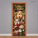 Capa Pra Porta Natal Para Pet Shop Decorativa Sublimado Decoração De Natal 0,85x2,10m C/Elástico