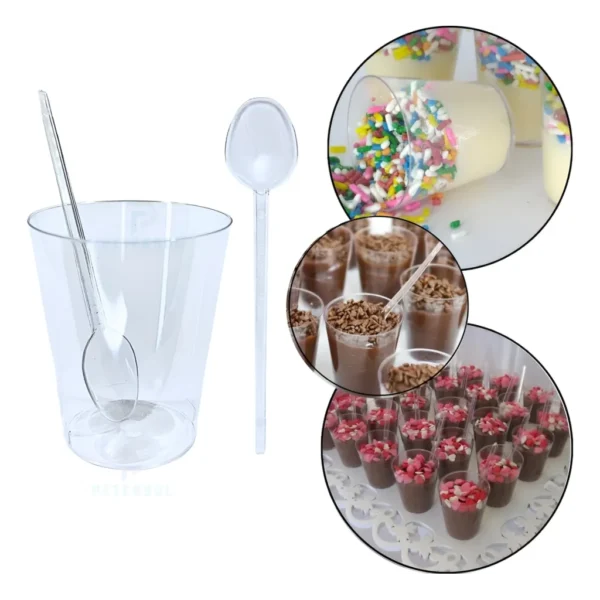 100 Copo Tacinha Doce Brigadeiro 50ml Acrilico 100 Colheres