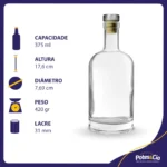 6 Garrafas De Vidro 375ml Kaleido Licor + Rolha T E Lacres Cor Prateado