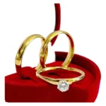 Par Alianças Banhada À Ouro 18k Casamento + Anel De Noivado