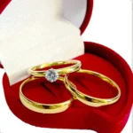 Par Alianças Banhada À Ouro 18k Casamento + Anel De Noivado