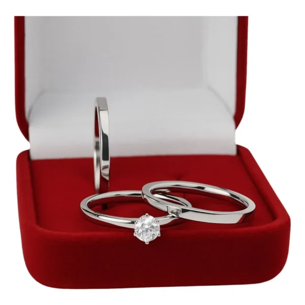 Par De Alianças Finas Prata Aço Inox 2mm Namoro + Solitário