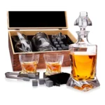 Decanter Whisky Conjunto Garrafa Com 2 Copos Caixa Madeira