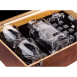Decanter Whisky Conjunto Garrafa Com 2 Copos Caixa Madeira