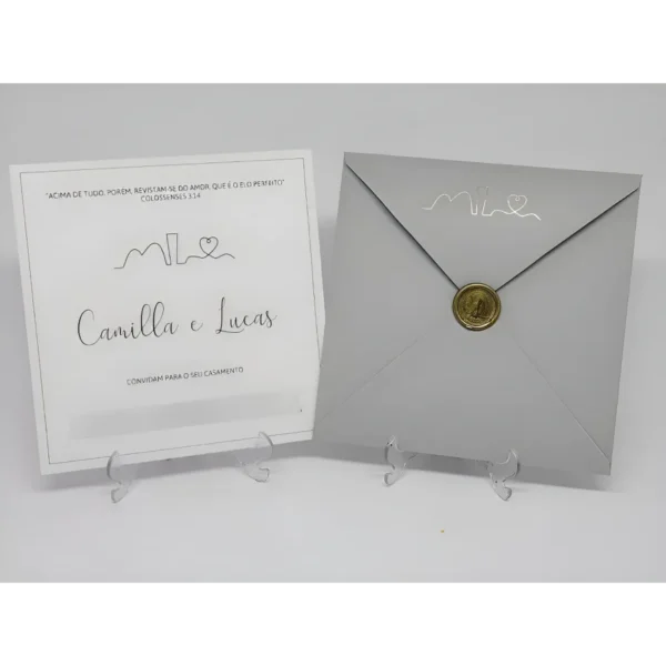 Convite Casamento Cinza Com Lacre De Cera E Hot (opcional)