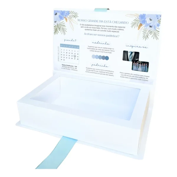 4 Convite Padrinhos Casamento Manual Fita Caixa 15x9cm