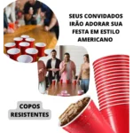 Copo Americano Red Cup Beer Pong Descartável 100 Un Vermelho