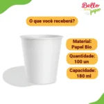 Copo de Papel 180ml Branco Descartável Papel Biodegradável Bello Festas C/ 100un