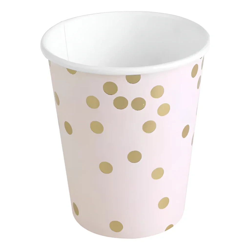 Copo Decorado Papel Confetes Dourados Rosa Bebê 10 Unidades Copo Decorado Papel Confetes Dourados Rosa Bebê 10 Unidades