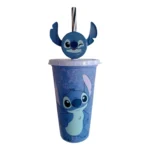 Copo com tampa canudo orelha lilo stitch personagem infantil 500ml plastico reforçado