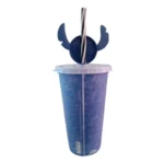Copo com tampa canudo orelha lilo stitch personagem infantil 500ml plastico reforçado