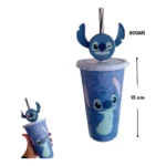 Copo com tampa canudo orelha lilo stitch personagem infantil 500ml plastico reforçado