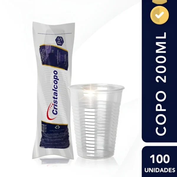 Copo Plástico Descartável Transparente 200ml P/ Água - 100un