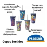 Copo Shake C/ Tampa Canudo 500ml Super Heróis Princesas