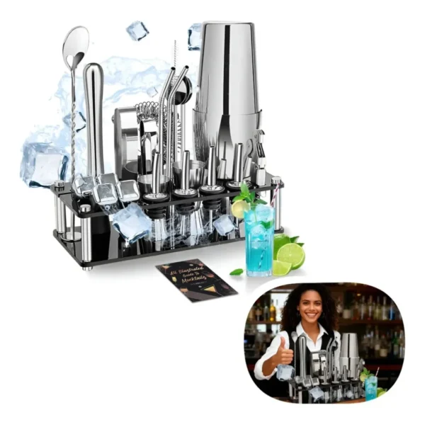 Coqueteleira Inox Drinks Caipirinha Bar Coquetel Utensílios De Bartender Artigos De Vinho E Bar Cozinha 25 Peças Prateado