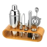 Coqueteleira Profissional Kit Barman 550ml Aço Inox Madeira Cor Cinza