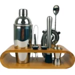 Coqueteleira Profissional Kit Barman 550ml Aço Inox Madeira Cor Cinza