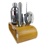 Coqueteleira Profissional Kit Barman 550ml Aço Inox Madeira Cor Cinza