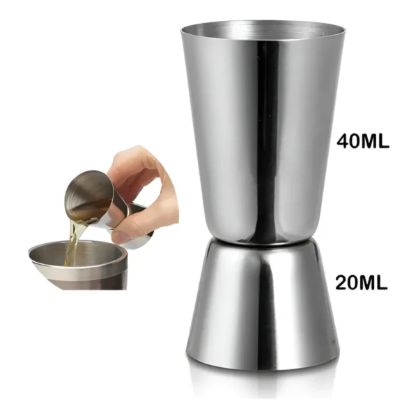 Dosador Duplo Inox 40ml / 20ml Copo Medidor Bebidas Drinks Cor Prateado