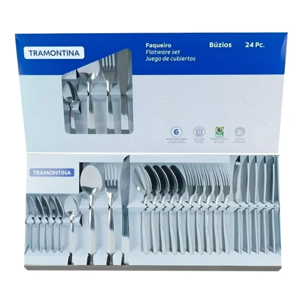 Faqueiro Tramontina Búzios cem Aço Inox com Detalhe 24 Peças
