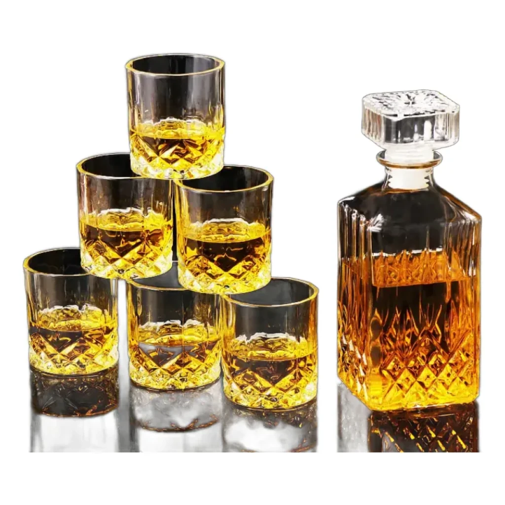 Garrafa Decanter Vidro Whisky Licor 900ml + 6 Copos 220ml - Branco Garrafa Decanter Vidro Whisky Licor 900ml + 6 Copos 220ml - Branco