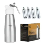Garrafa Sifão Chantilly 500 Ml Kit Com 10 Cápsulas N2o Genuinos Prateado