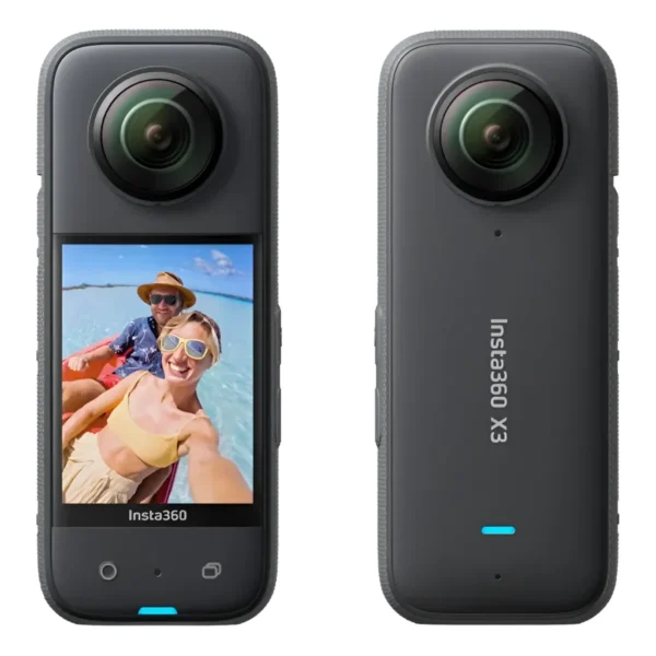Insta360 X3 5.7K 360° 72MP Câmera de Ação com Vídeo HDR ativo Câmera de Lente Única, à Prova D'água, Estabilização FlowState, Tela Sensível ao Toque de 2,29", Edição com IA, Para Motocicletas, Esporte