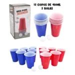 Jogo Beer Pong Cerveja Pong 12 Copos 480 Ml 2 Bolas Oficial