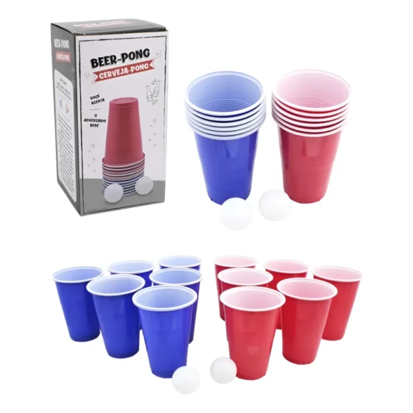 Jogo Beer Pong Cerveja Pong 12 Copos 480 Ml 2 Bolas Oficial