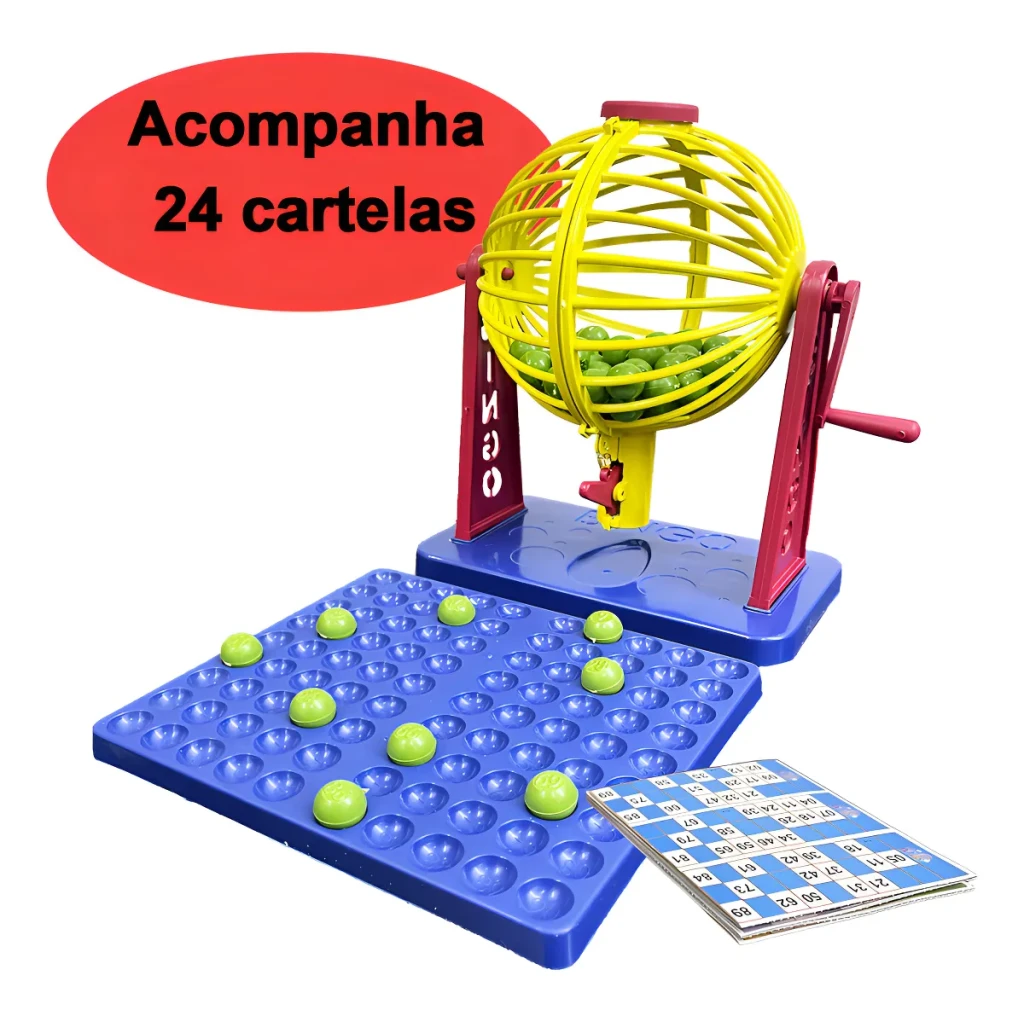 Jogo Bingo 24 Cartelas e Dispenser de Bolinhas A Colorida em Português Jogo Bingo 24 Cartelas e Dispenser de Bolinhas A Colorida em Português