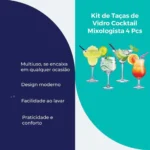 Jogo de Taças de Vidro Cocktail Mixologista 4pcs, Ruvolo