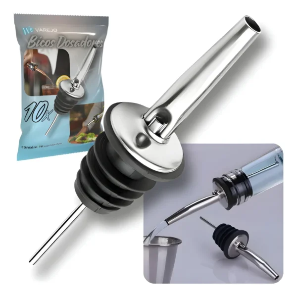 We Varejo - Kit 10 Bicos Dosador Inox Biqueira Bartender Garrafa Tequila Bebidas Dez Bicos Dosadores